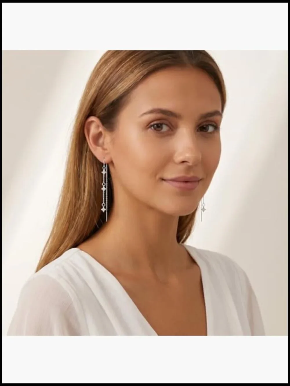 CZ Chain Dangle Earrings Sterling Silver Threader Long Tassel Earrings